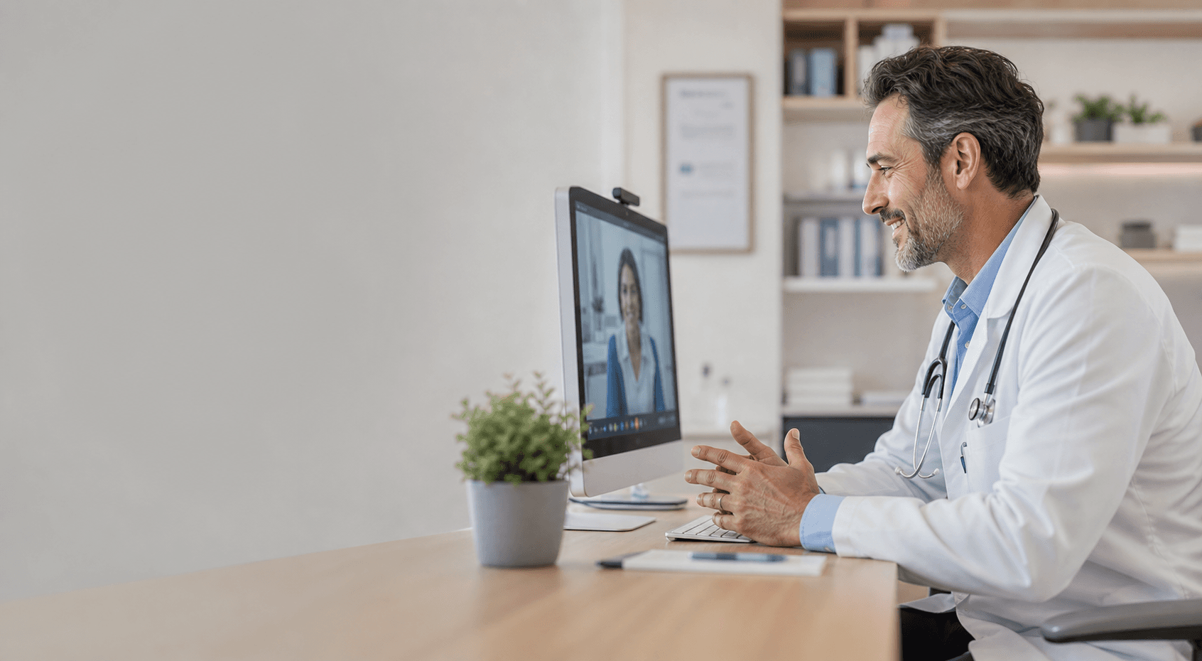 Telehealth doctor on a video call with a patient