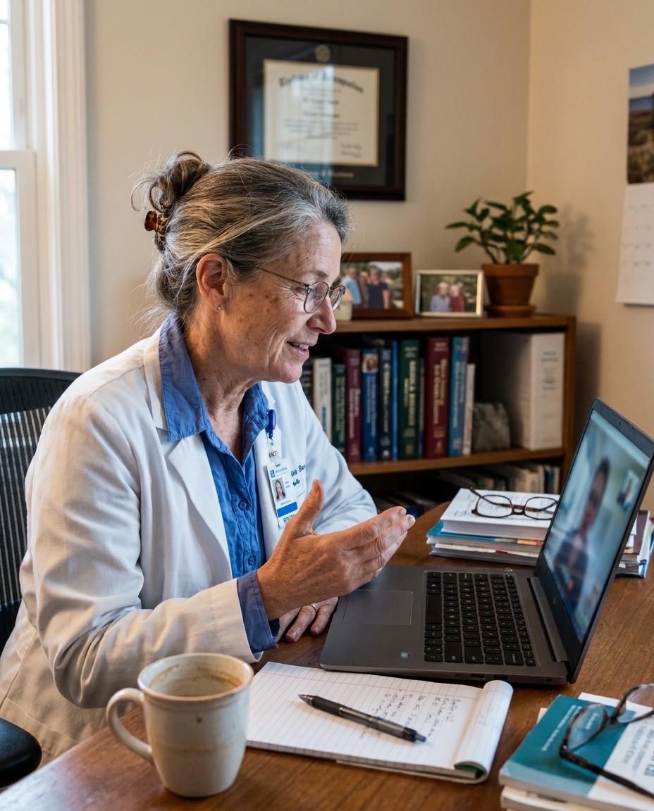 Board-certified physician on video consult